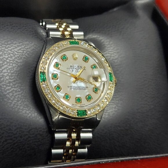 Rolex Ladies 26mm Datejust 6917 MOP Emerald two-tone Diamond jubilee - Picture 1 of 7